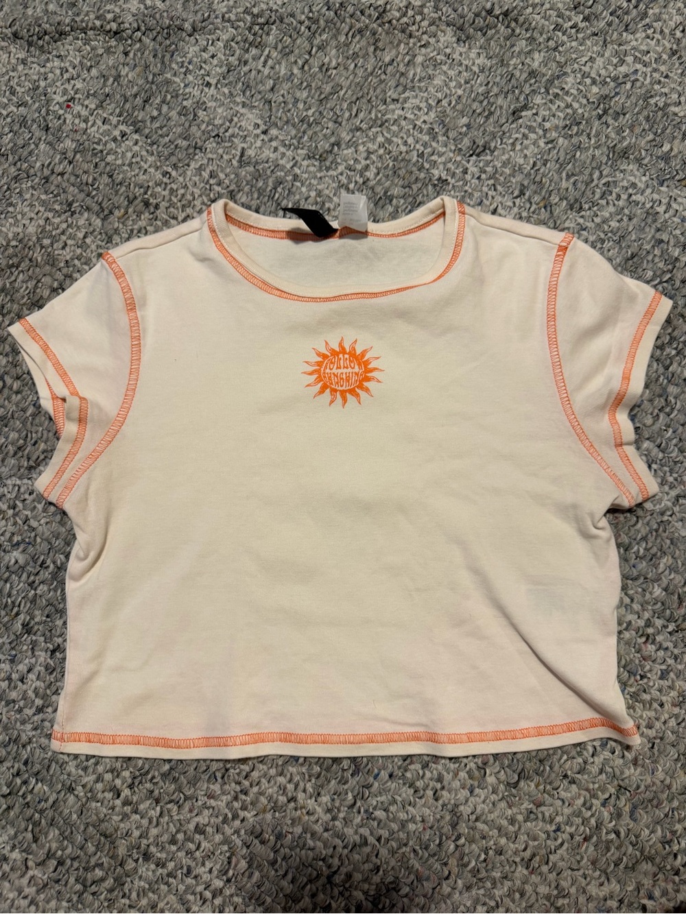 H&M White Crop Top with Orange Trim
